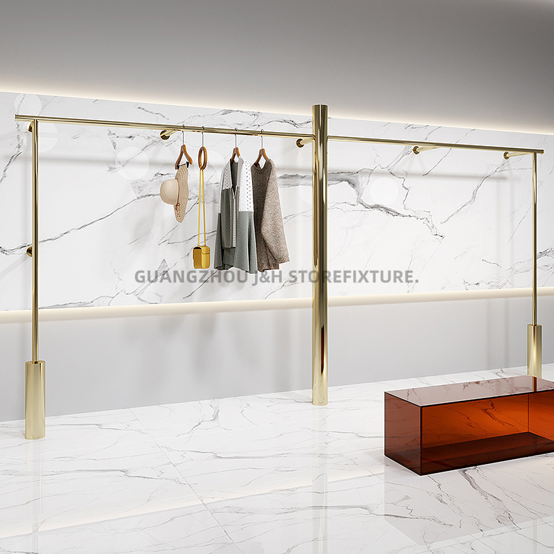 Fashionable Walled Clothing Racks For Boutique Gold Hanger Luxury Clothes Display Shoes Shop Interior Design