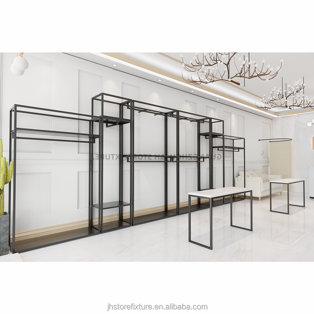 Heavy Duty Garment black Rack For Boutique clothing store Tall Small Clothing standing dresser Display Racks