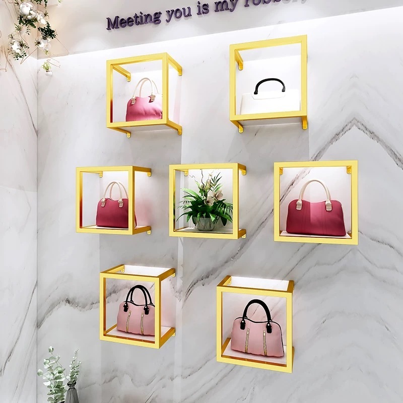 Guangzhou Fashion Shoe Handbag Shop Fit Out Design Shoe Rack Handbag Shop Fittings Display Wall-mounted Shoes Rack