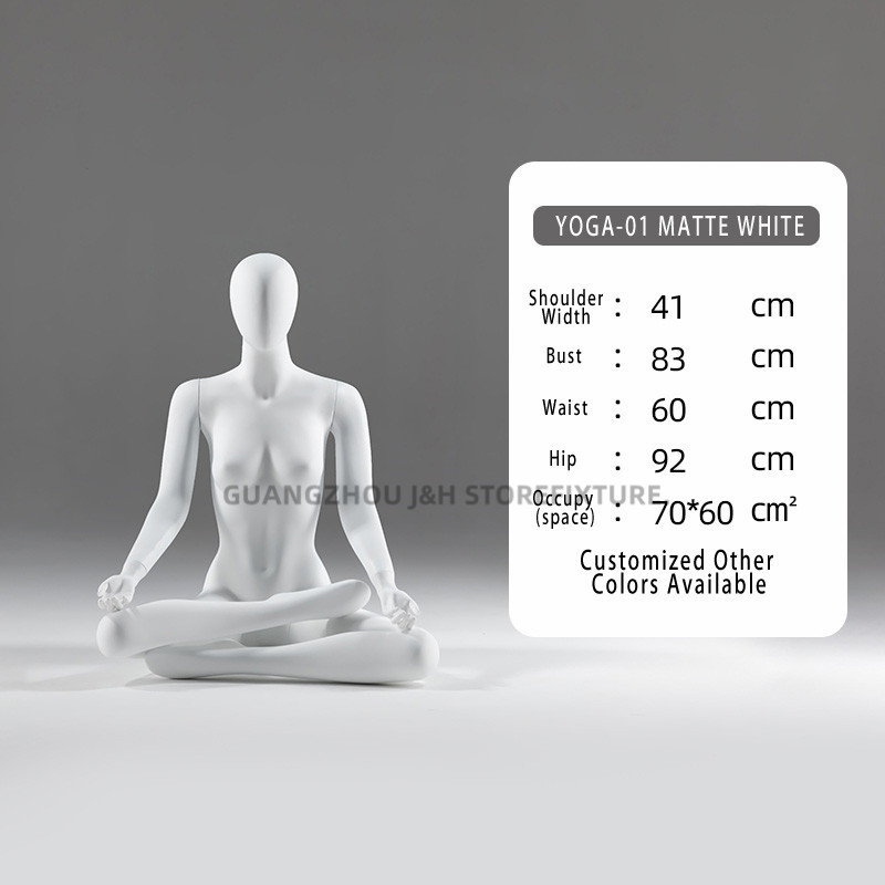 Clothing store display yoga pose mannequin female white fiberglass full body pilates sport mannequin