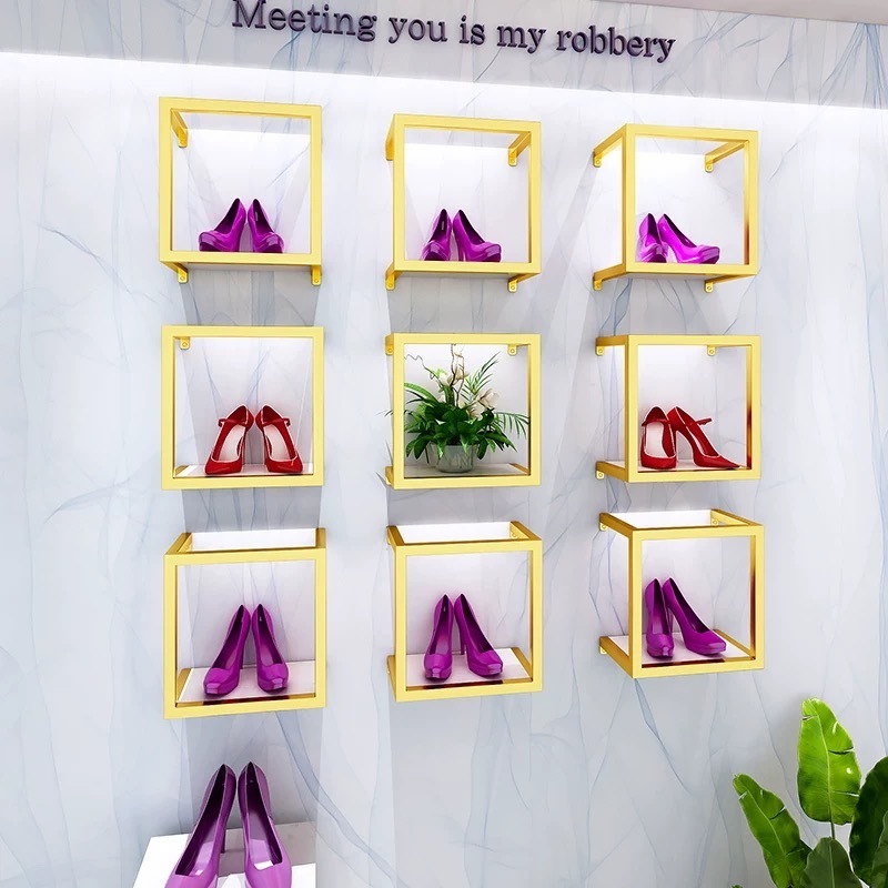 Guangzhou Fashion Shoe Handbag Shop Fit Out Design Shoe Rack Handbag Shop Fittings Display Wall-mounted Shoes Rack