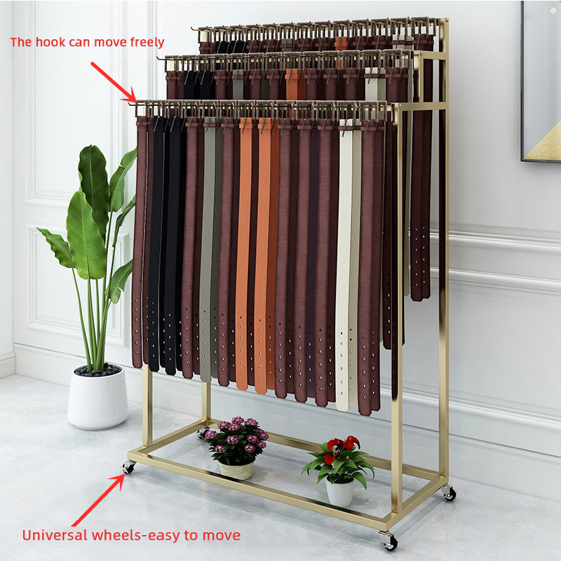 Metal black hanging display belt racks belt display spinner and tie display shelves floor standing belt and tie rack