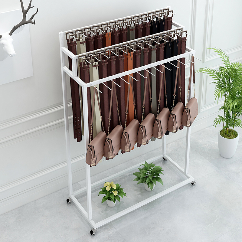 Metal black hanging display belt racks belt display spinner and tie display shelves floor standing belt and tie rack