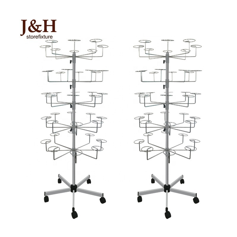 Freestanding hat Retail Display Stand Metal Rolling Hat Display Rack With 5 tiers