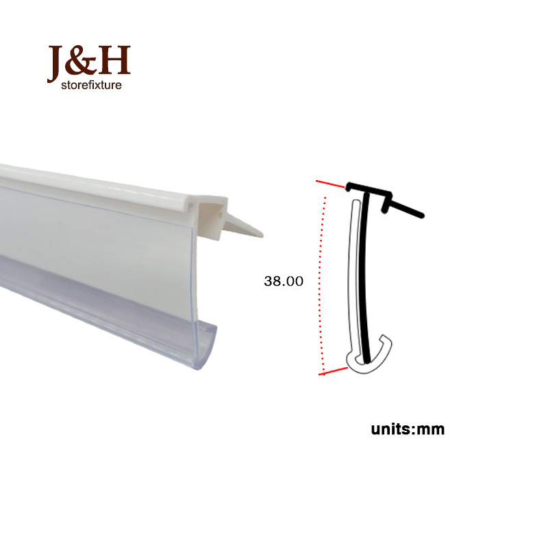 J&H Storefixture Wood Shelf Customized Edge Strip Barcode Ticket Data Strip With Gripper Talker Clip Clear Plastic Label Holder