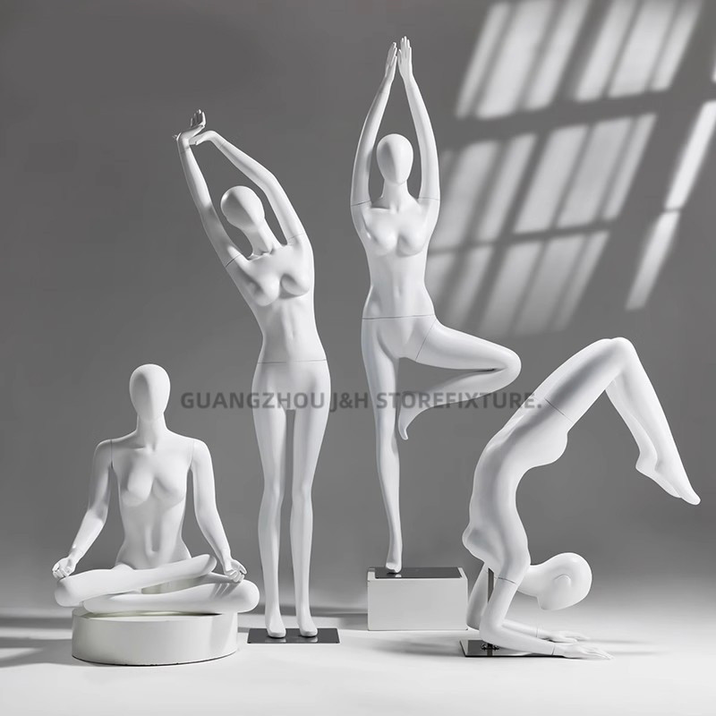 Clothing store display yoga pose mannequin female white fiberglass full body pilates sport mannequin