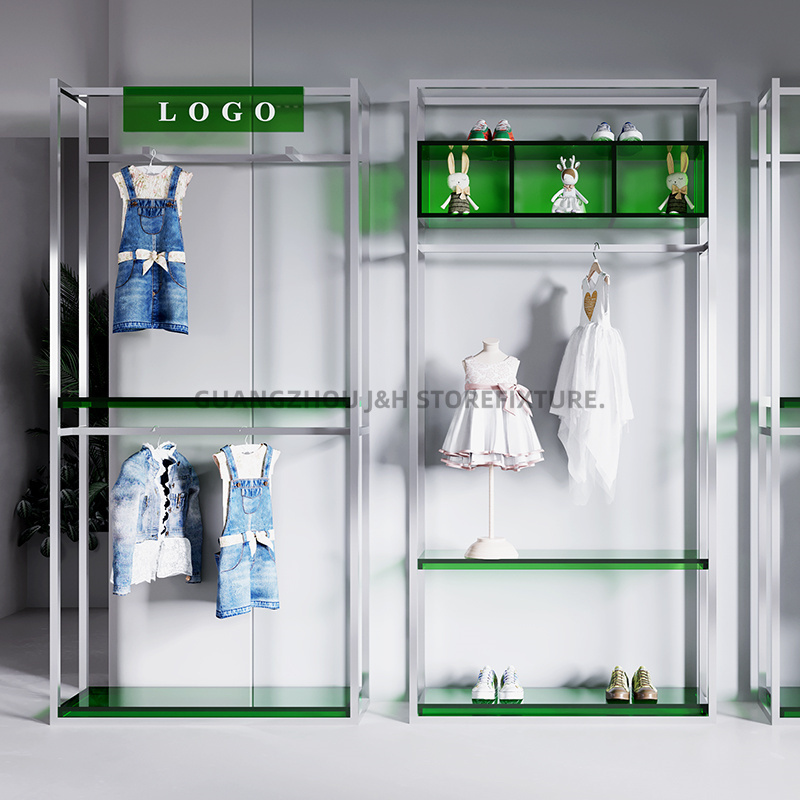 Factory custom kids clothing rack for retail store hanger shelf for baby clothes display floor stand with style design