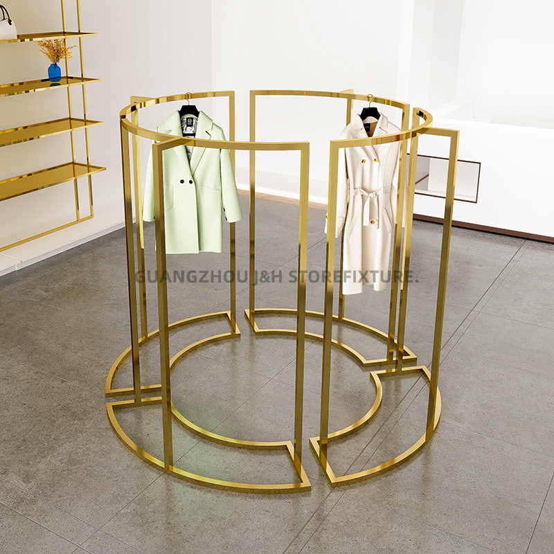 New Product stainless steel titanium gold hanging clothes shelf cloth display stands clothing display rack