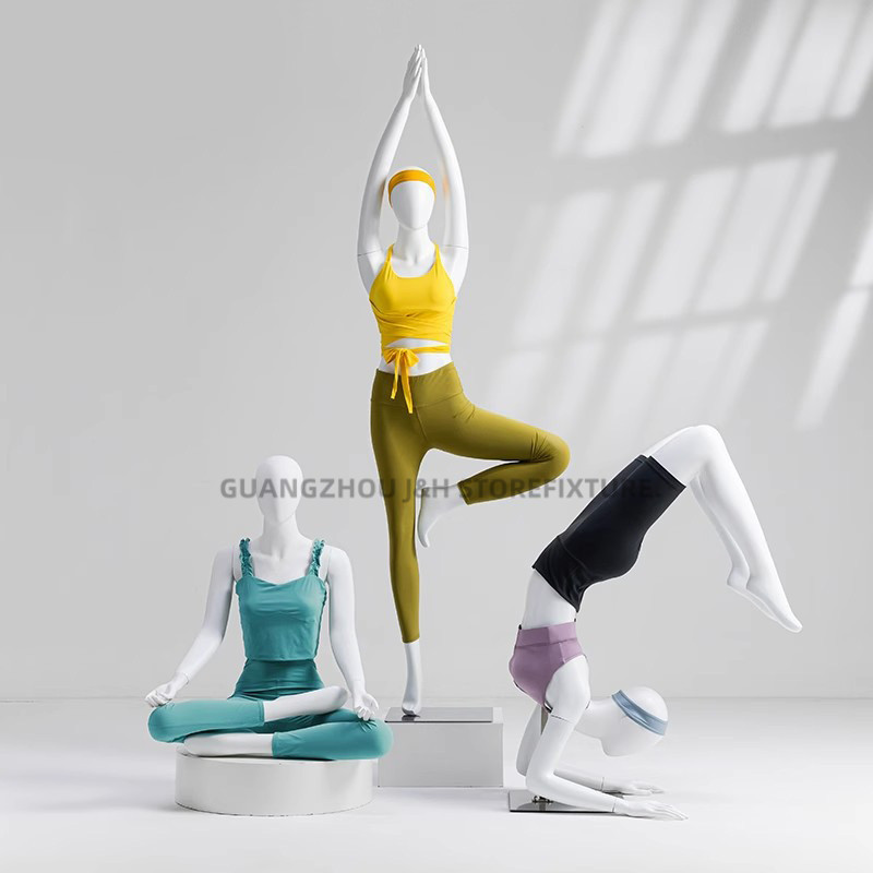 Clothing store display yoga pose mannequin female white fiberglass full body pilates sport mannequin