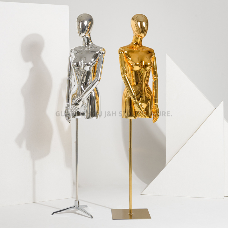 electroplating dummy for clothing female boutique gold and silver chrome mannequin for trade show half body torso model