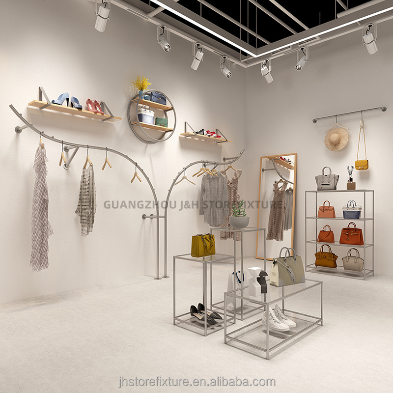 Minimum Order Quantity Shoes Handbag Display Stand Custom Layers Metal Shoes Rack Wall Mounted For Store Retail