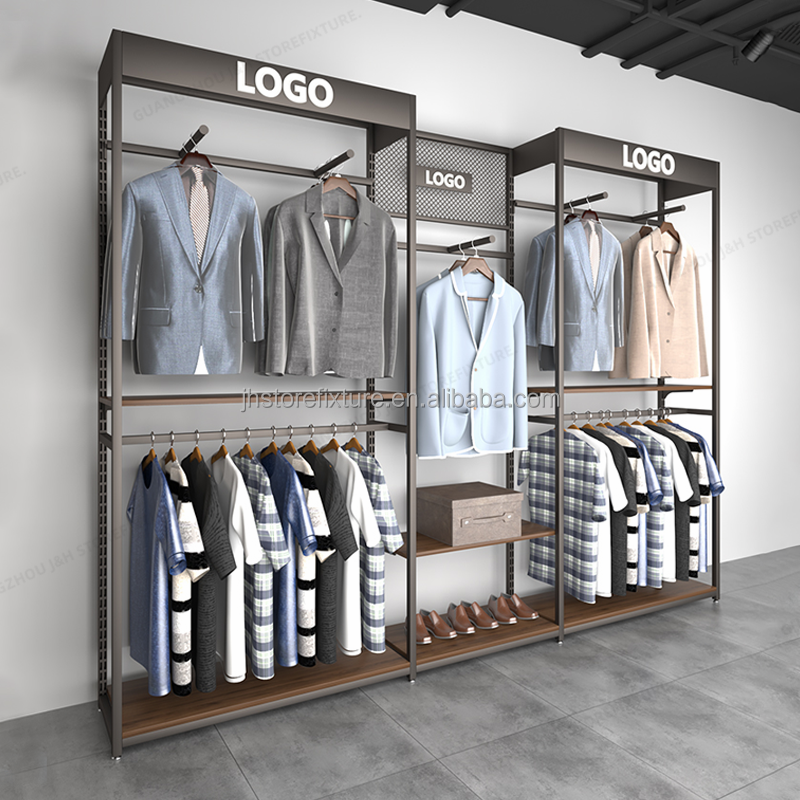 adjustable height showroom display rack for man wood retail clothing store fixtures sport store interior design With Best Price