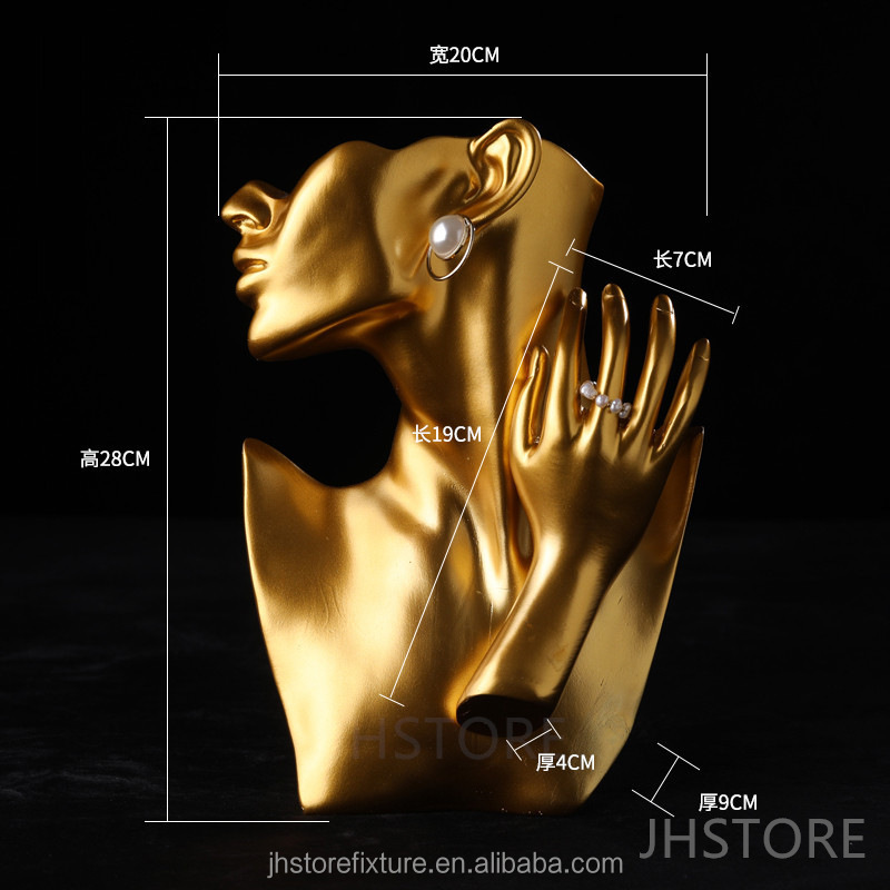 resin gold wholesale price jewelry display mannequin head with shoulders ring display stand