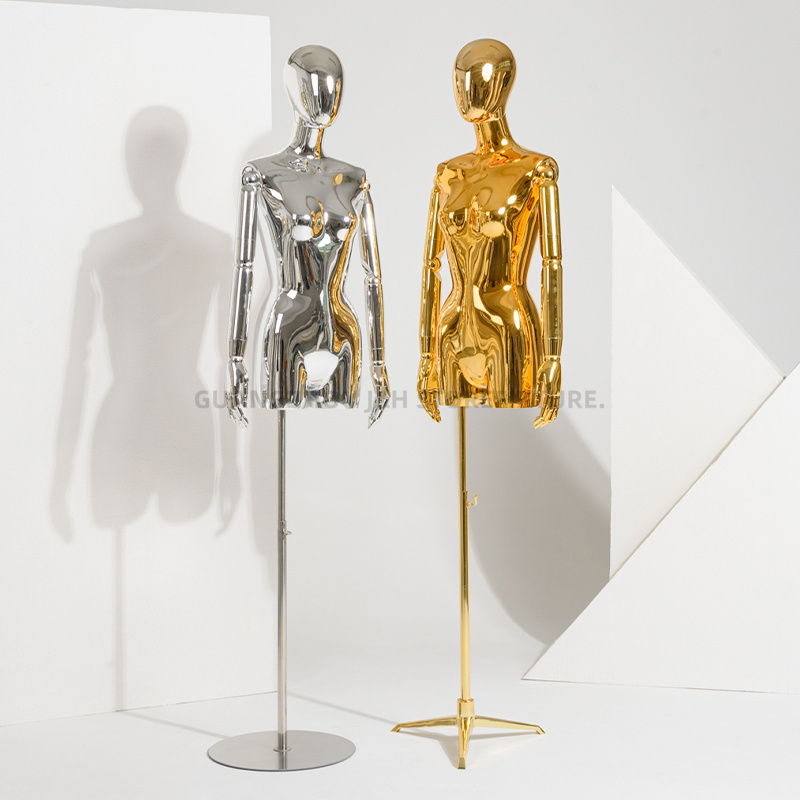 electroplating dummy for clothing female boutique gold and silver chrome mannequin for trade show half body torso model