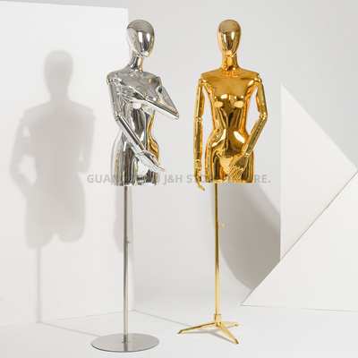 electroplating dummy for clothing female boutique gold and silver chrome mannequin for trade show half body torso model