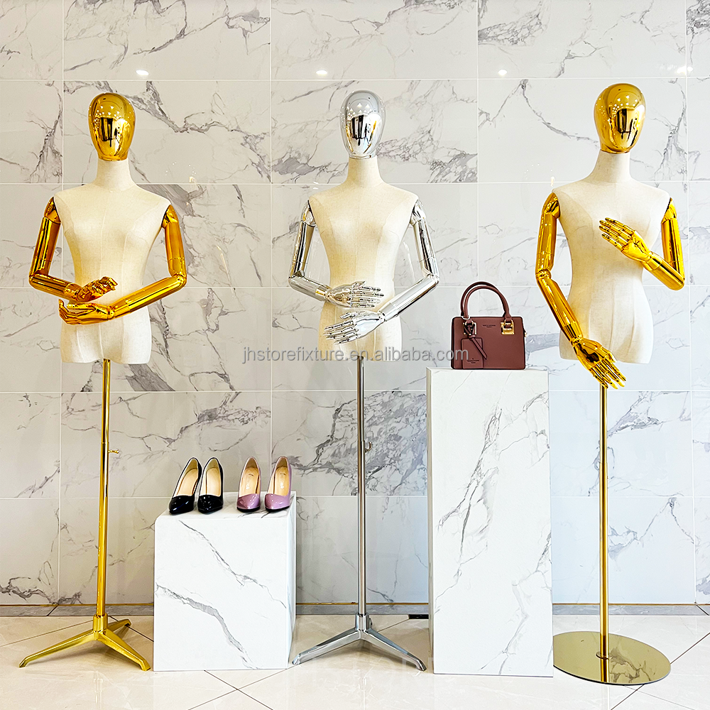 shiny gold silver mannequins female body torso mannequin with triangle round square stand manikin for clothing