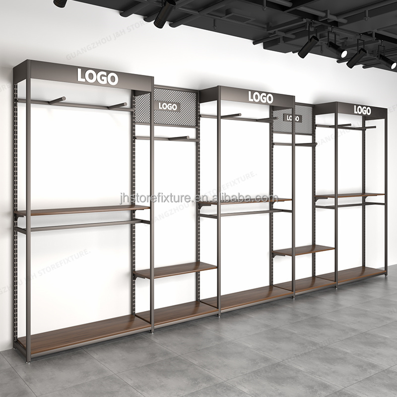 adjustable height showroom display rack for man wood retail clothing store fixtures sport store interior design With Best Price