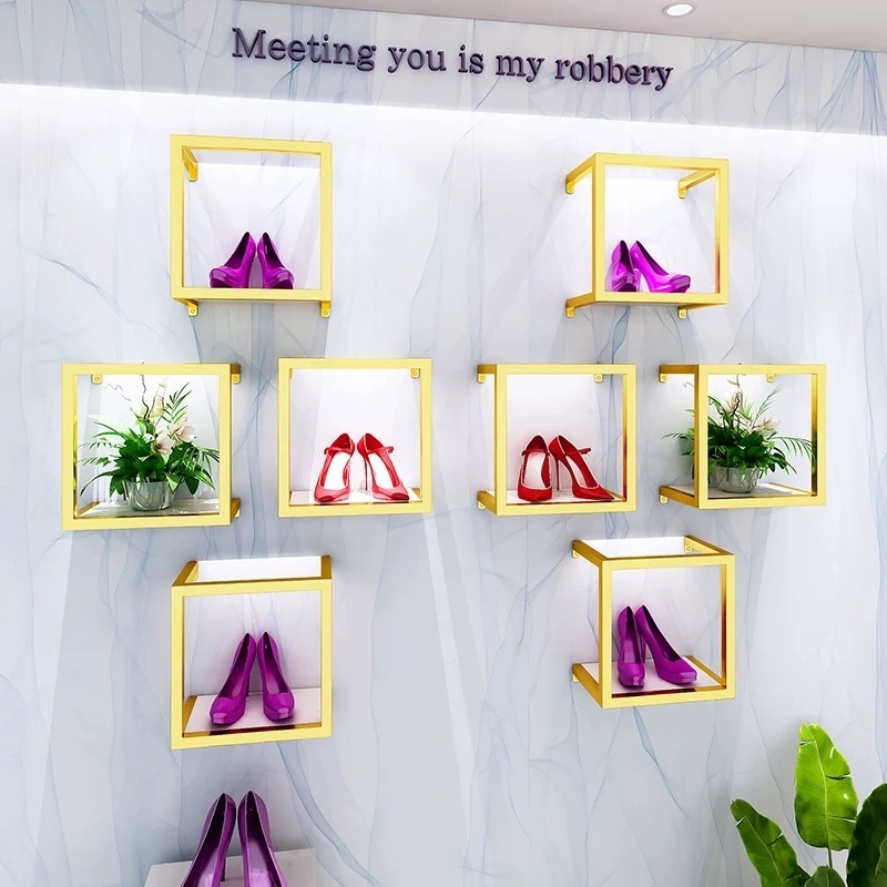 Guangzhou Fashion Shoe Handbag Shop Fit Out Design Shoe Rack Handbag Shop Fittings Display Wall-mounted Shoes Rack