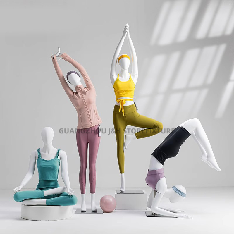 Clothing store display yoga pose mannequin female white fiberglass full body pilates sport mannequin