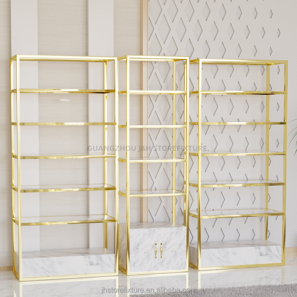 Heavy Duty Clothing & Bag Display Shelves Golden Customize Shoes Handbag Shelf Display For Boutique Shop