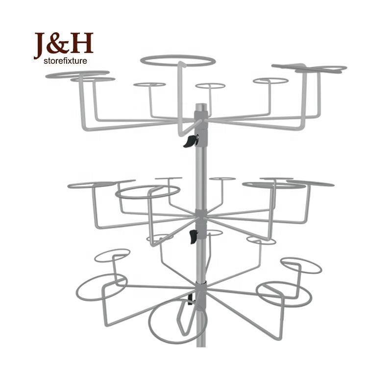 Freestanding hat Retail Display Stand Metal Rolling Hat Display Rack With 5 tiers