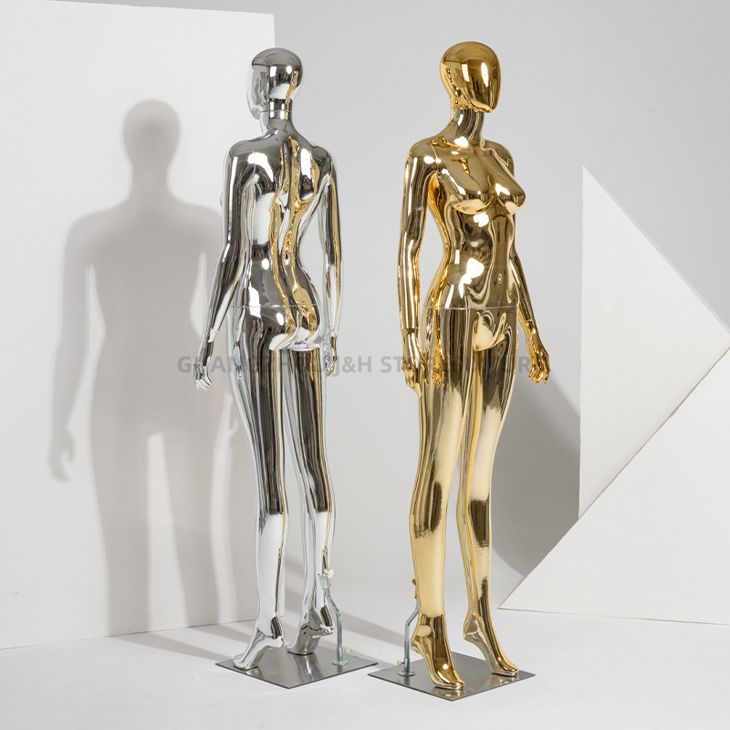 female mannequins full body chrome for window showcase adjustable arm dummy for clothing silver wedding dress models