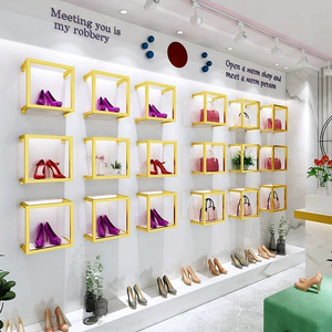 Guangzhou Fashion Shoe Handbag Shop Fit Out Design Shoe Rack Handbag Shop Fittings Display Wall-mounted Shoes Rack