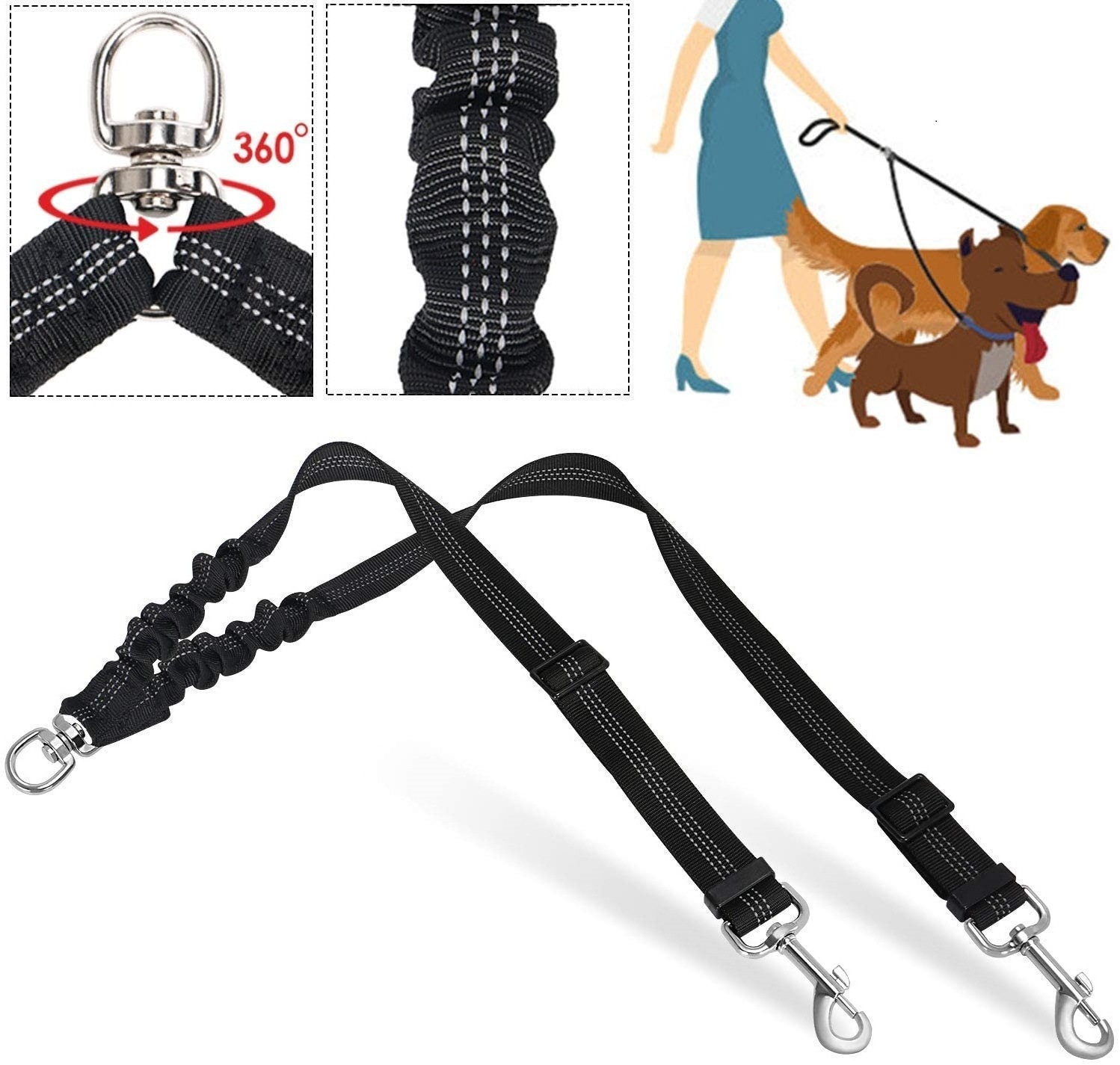 Explosion proof charging dog chain one to two multi dog elastic pet double head traction rope