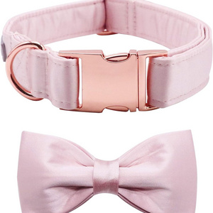 Custom Solid Color Summer Silky Dog Collar with Bowtie Smooth Cool Satin Soft and Durable Shiny Pet Collar Set