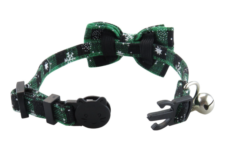 Dog Collar with Bow tie, Christmas Classic Plaid Snowflake Dog Collar with Light Adjustable Buckle