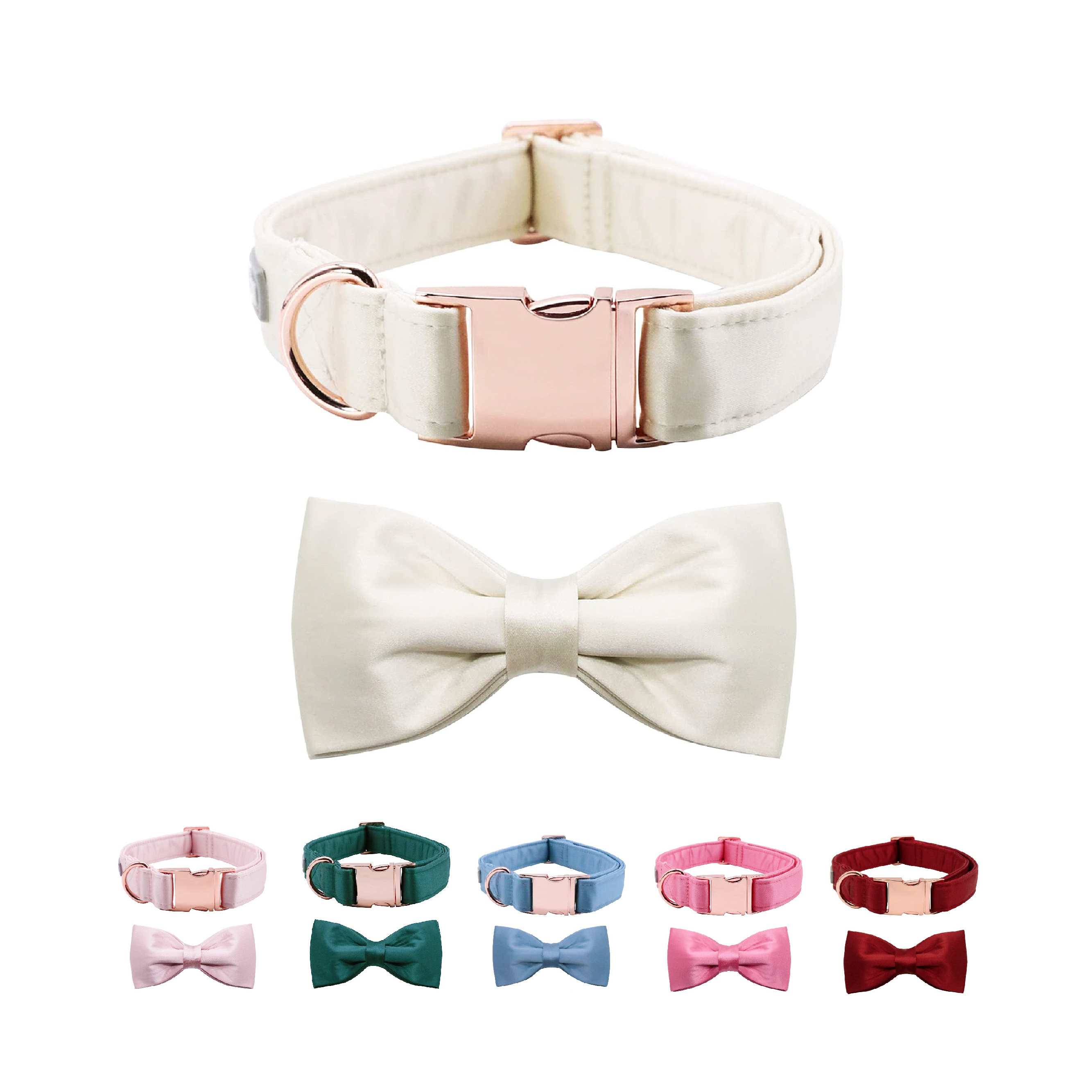 Custom Solid Color Summer Silky Dog Collar with Bowtie Smooth Cool Satin Soft and Durable Shiny Pet Collar Set