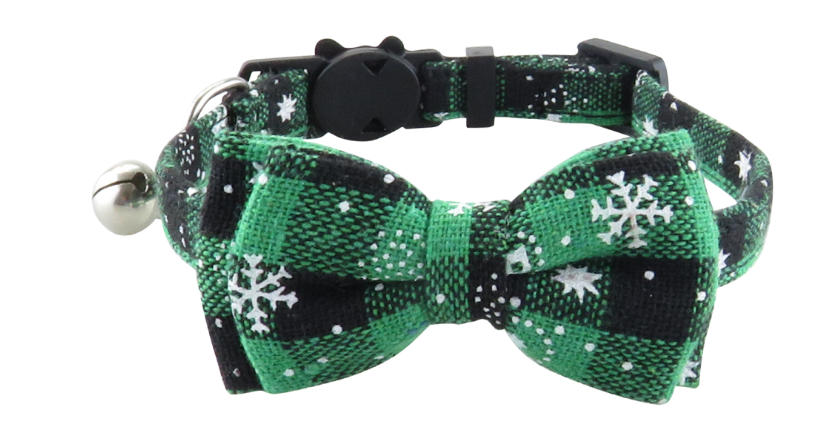 Dog Collar with Bow tie, Christmas Classic Plaid Snowflake Dog Collar with Light Adjustable Buckle