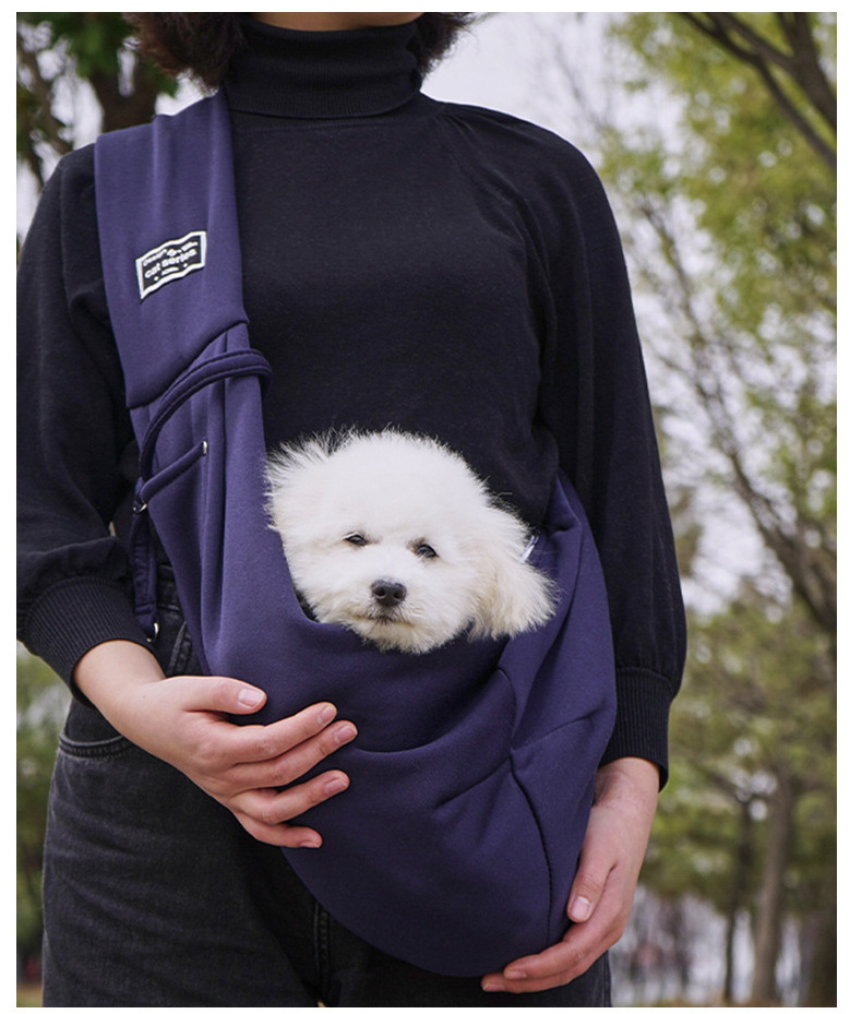 Dog Padded Papoose Sling, Small Pet Sling Carrier Hands Free Carry Adjustable Shoulder Strap Reversible Tote Bag with a Pocket