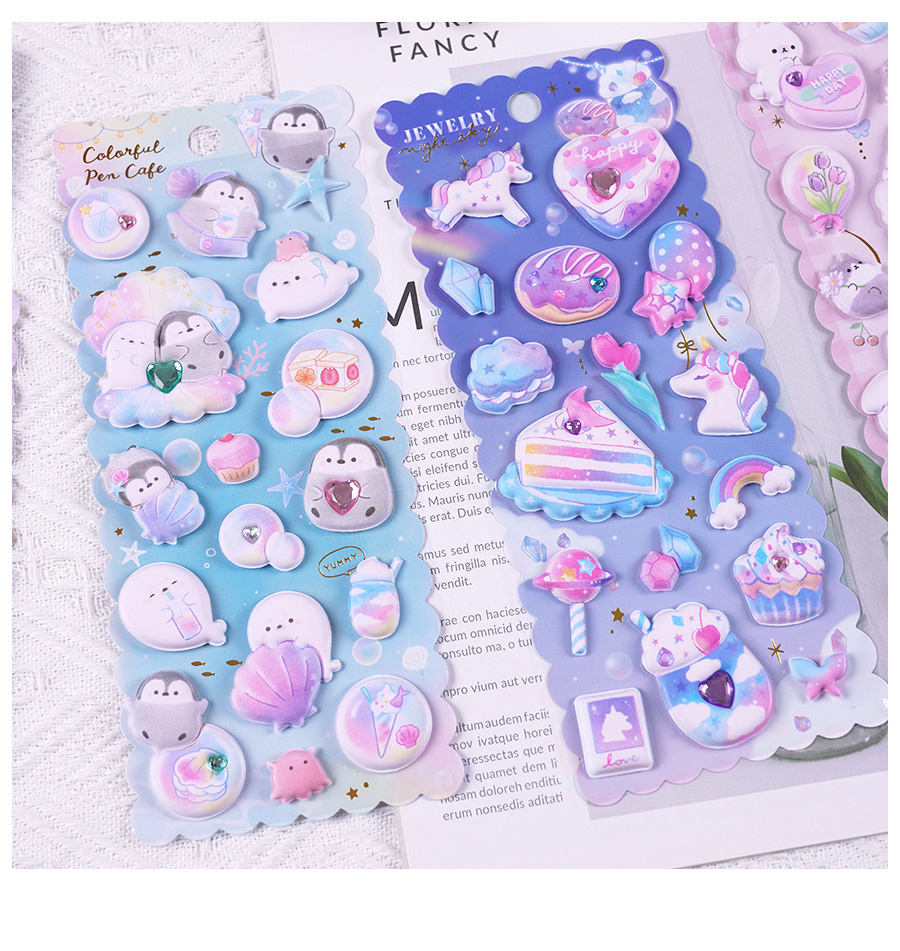 SHANLE Wholesale Cute Animal 3D Puffy Sticker Cartoon Kawaii Lovely Ghost Penguin Dog Rabbit Unicorn Thick Foam Deco Sticker