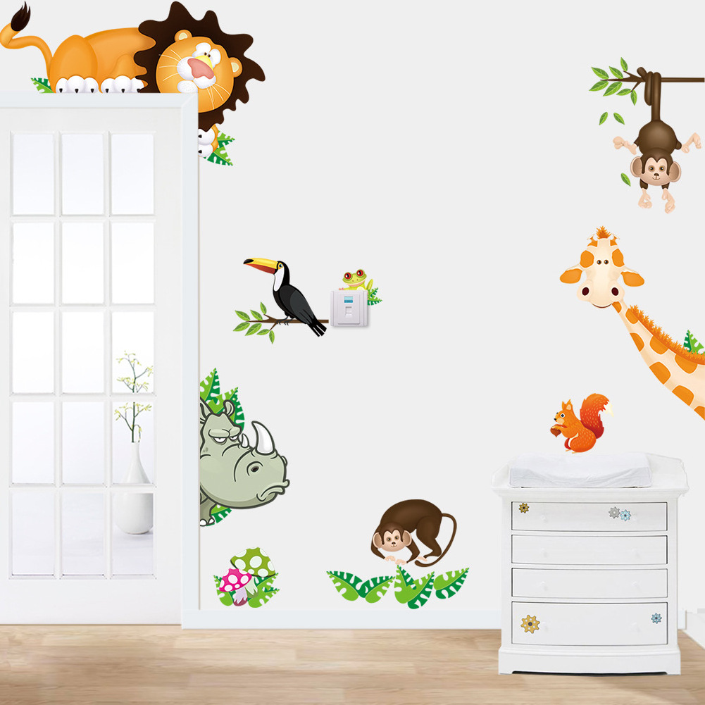 Removable Kindergarten Giraffe Wall Decal Decoration Cartoon Animal Bedroom Self Adhesive Wall Stickers For Kids Room Wall Wrap