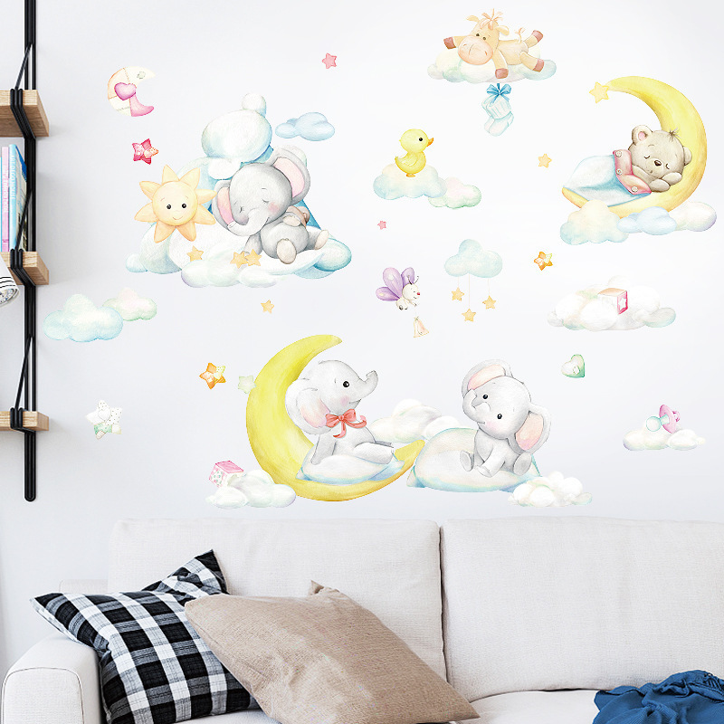 Cartoon animal small elephant home decoration waterproof wall sticker children's room baby bedroom wall panel decal kids room