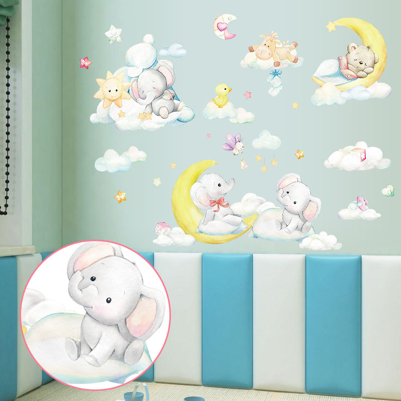 Cartoon animal small elephant home decoration waterproof wall sticker children's room baby bedroom wall panel decal kids room