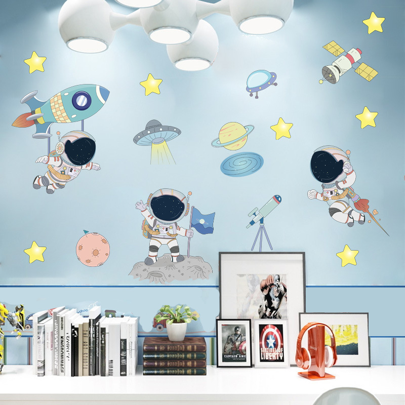 Creative space astronaut  boy girl astronaut kids room wall stickers self-adhesive rocket planet dog PVC wall decals for room