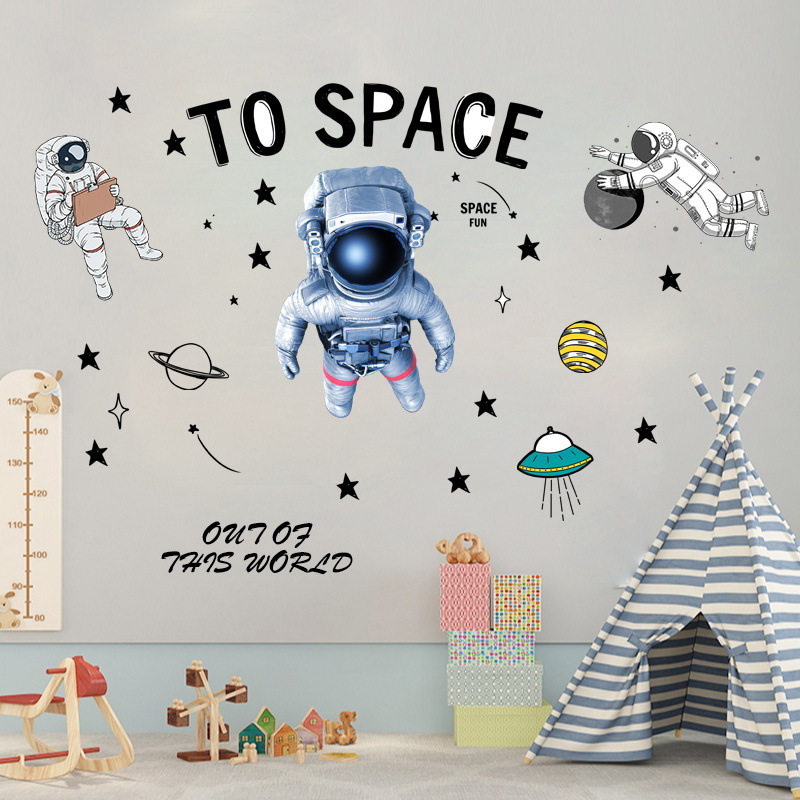 Creative space astronaut  boy girl astronaut kids room wall stickers self-adhesive rocket planet dog PVC wall decals for room