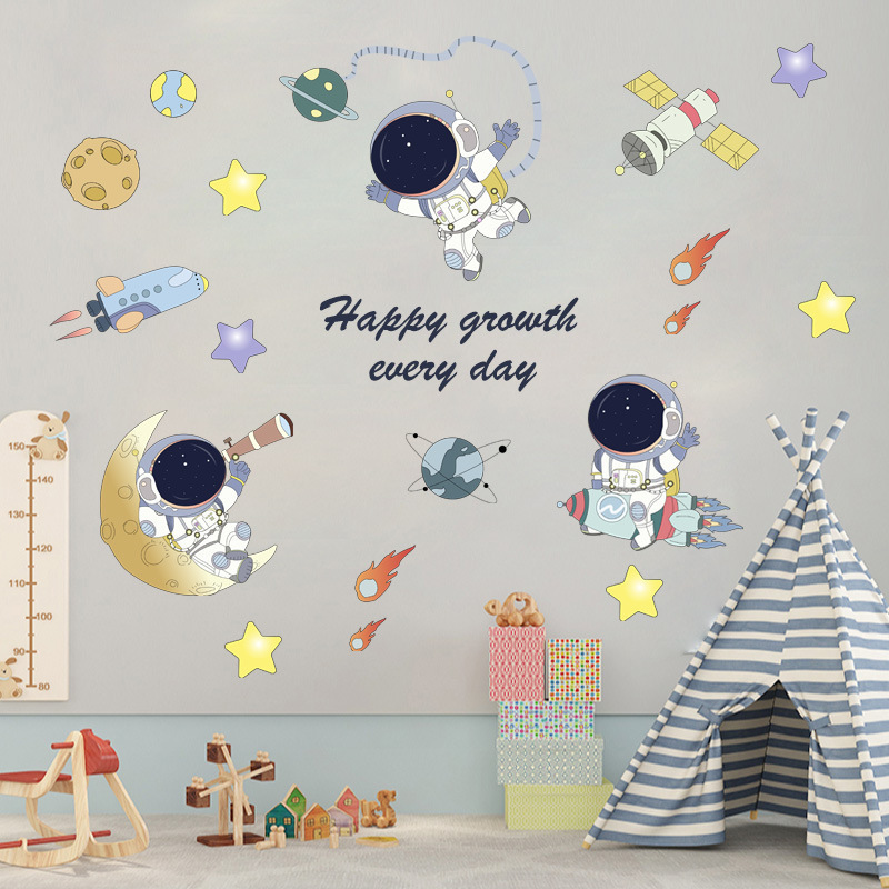 Creative space astronaut  boy girl astronaut kids room wall stickers self-adhesive rocket planet dog PVC wall decals for room