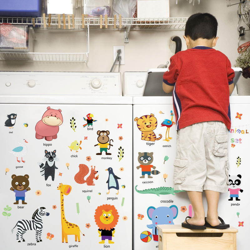 Cartoon animal wall sticker children's gift wall sticker set cupboard refrigerator children's dormitory wall sticker universal