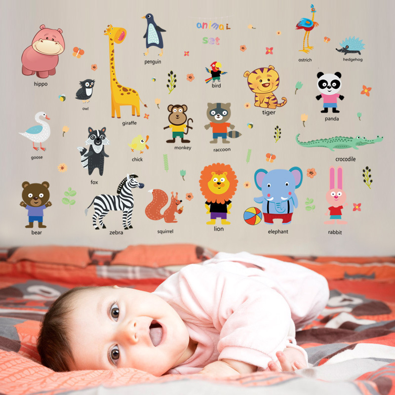 Cartoon animal wall sticker children's gift wall sticker set cupboard refrigerator children's dormitory wall sticker universal