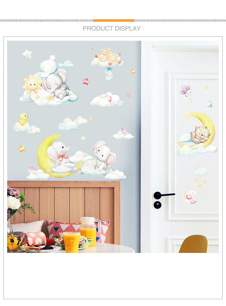 Bedroom wall panel stickers cartoon animals small elephant home decor waterproof wall decor stickers children's baby room