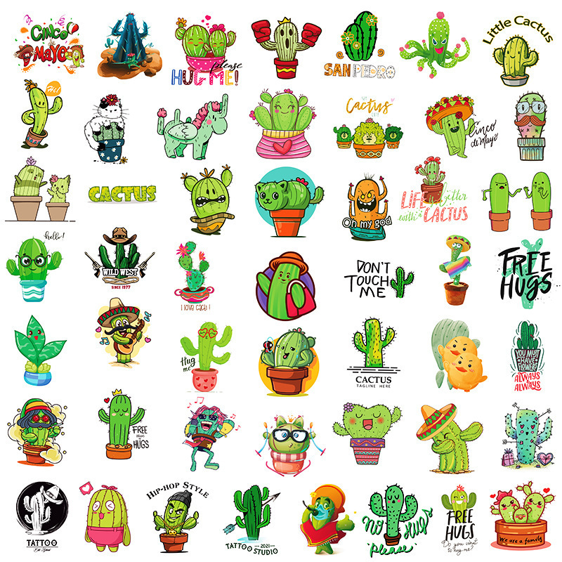 50Pcs Cute Cartoon Originality Succulent Green Plant Cactus Stickers For Scrapbooking Notebook Paper Bottle Phone Girl Stickers