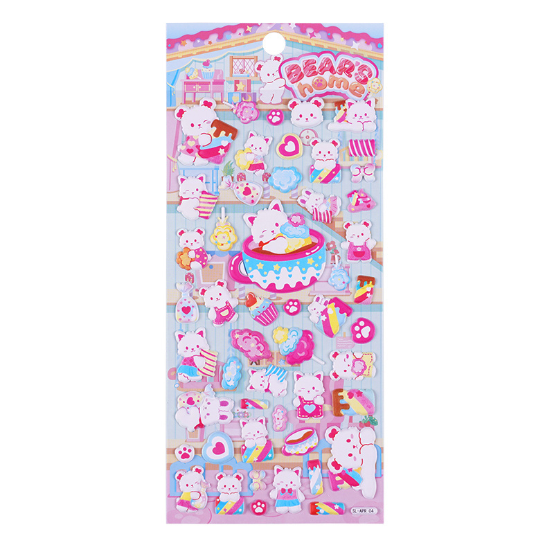 SHANLE Wholesale Cute Fairy Polar Bear Bubble Sticker Sheet Cartoon Animal Puffy Sticker Custom Kids Deco Phone Case PVC Sticker