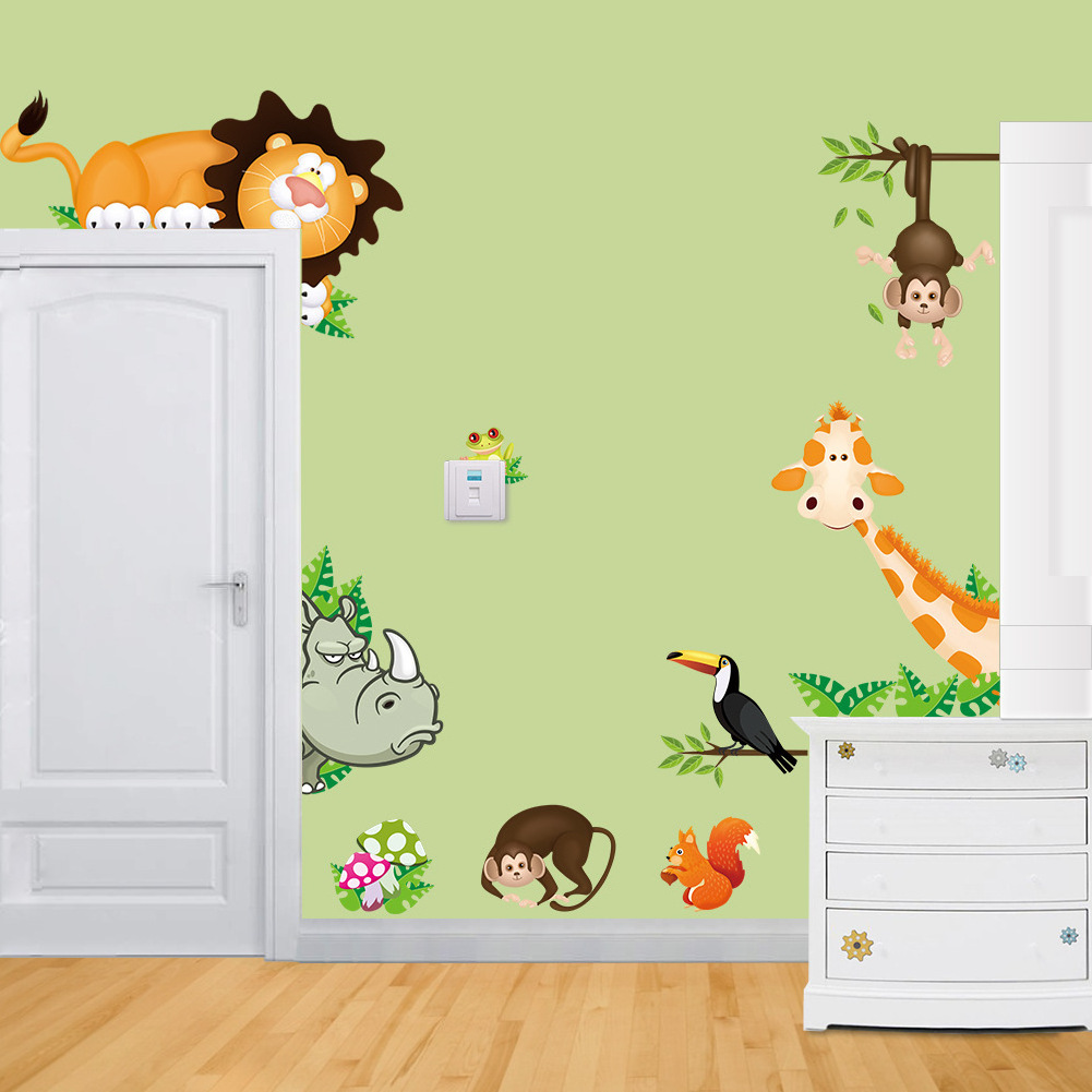 Removable Kindergarten Giraffe Wall Decal Decoration Cartoon Animal Bedroom Self Adhesive Wall Stickers For Kids Room Wall Wrap