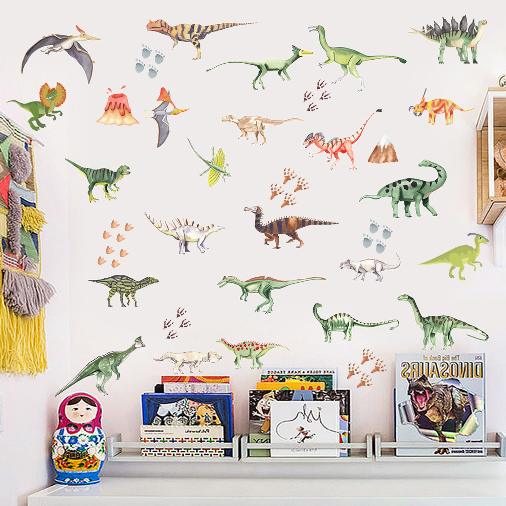 Cartoon Dinosaur Room Wall Stickers Kindergarten Creative DIY Wall Home Decoration Uv Printing Bedroom Background PVC Stickers