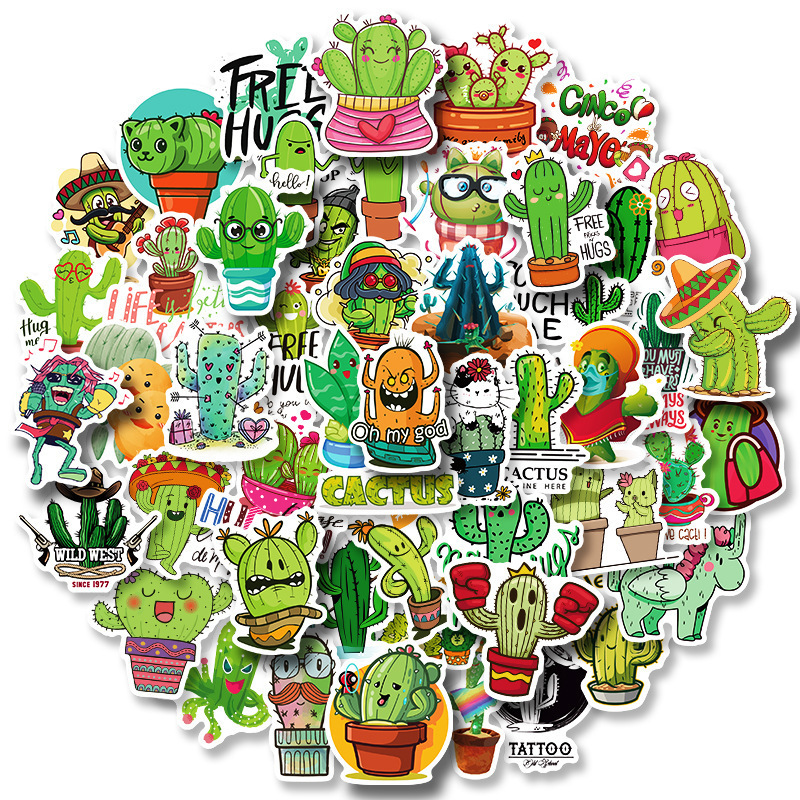 50Pcs Cute Cartoon Originality Succulent Green Plant Cactus Stickers For Scrapbooking Notebook Paper Bottle Phone Girl Stickers