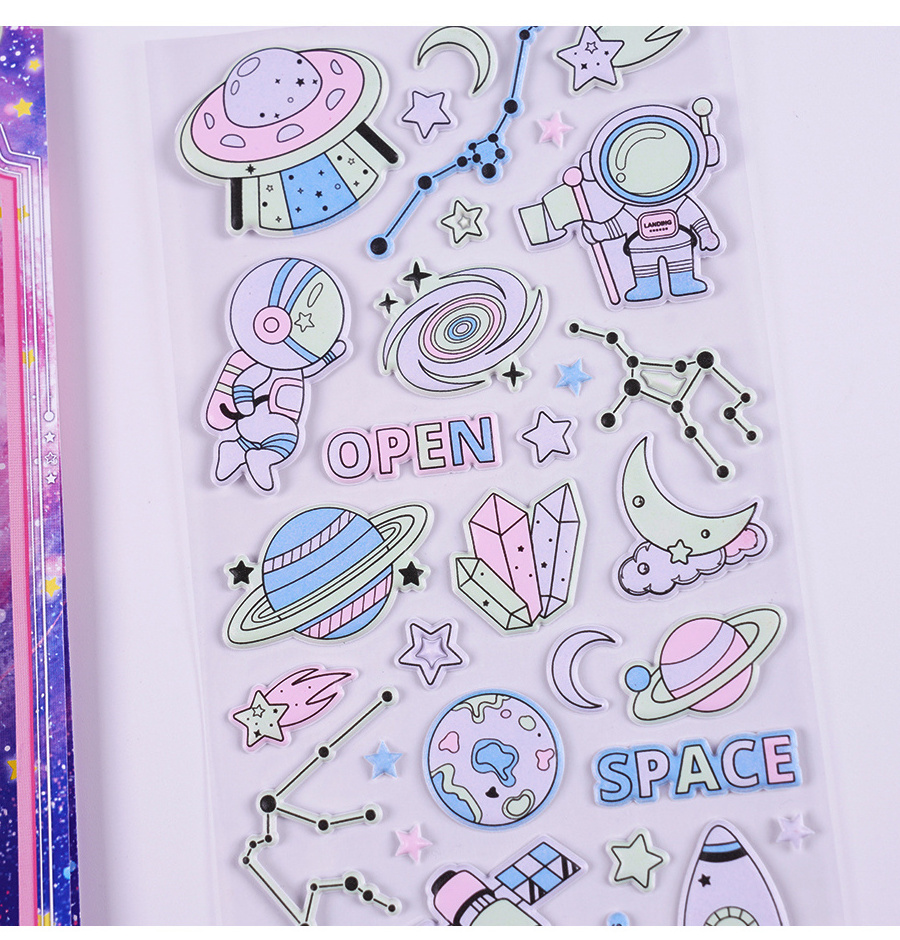 SHANLE 3D Puffy Foam Luminous Sticker Cartoon Space Universe Spaceman Pattern Customize Wholesale