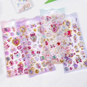 SHANLE Wholesale Kids Children Crystal Gemstone PVC Sticker Phone Decoration Stationery 3D Heart Moon Shell Fairy Wand Sticker